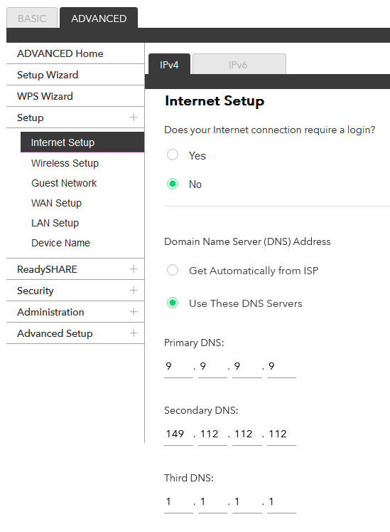 my current router DNS settings; you can usually find these under Internet settings or WAN settings